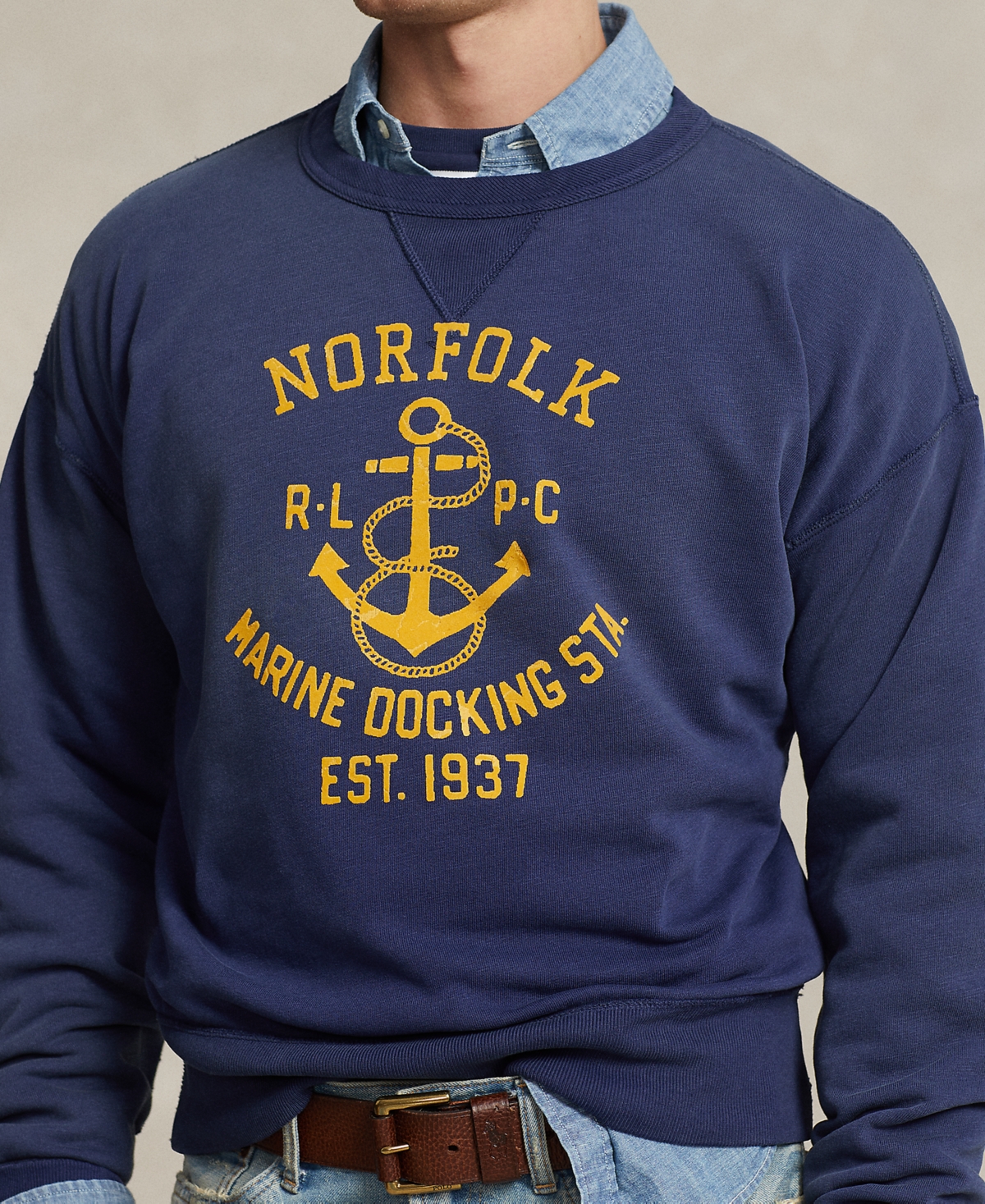 Shop Polo Ralph Lauren Men's Vintage-fit Fleece Graphic Sweatshirt In Dark Cobalt