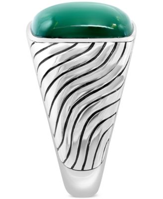 EFFY&reg; Men's Green Chalcedony Textured Ring in Sterling Silver
