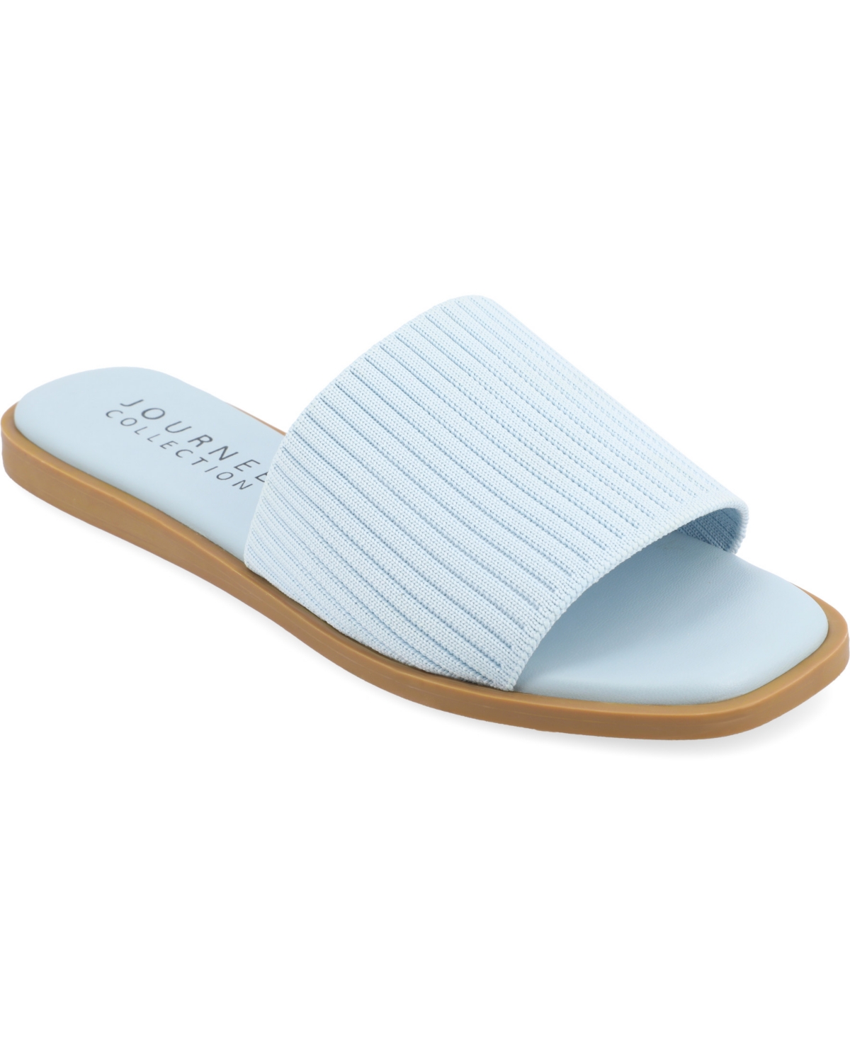 Shop Journee Collection Women's Prisilla Single Band Slide Flat Sandals In Blue