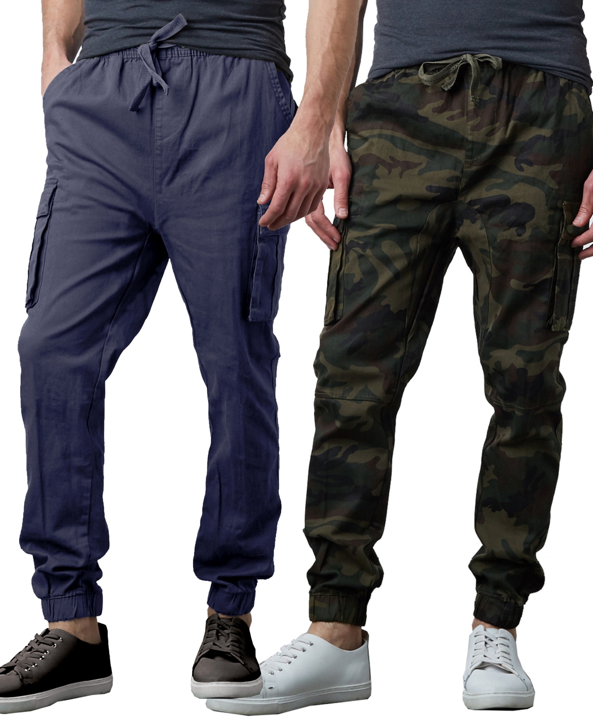 Men's Slim Fit Stretch Cargo Jogger Pants, Pack of 2 - Navy, Woodland