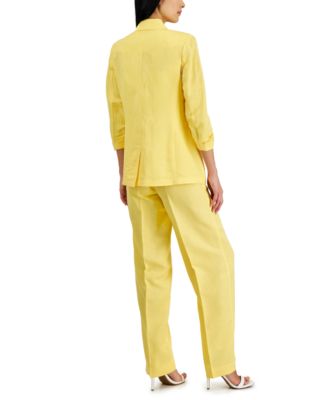Shop Anne Klein Womens Linen Blend Jacket Wide Leg Pants In Camella