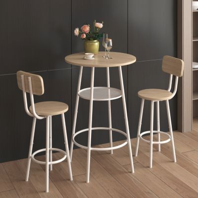 Bar Table, Equipped With 2 Bar Stools, With Backrest And Partition