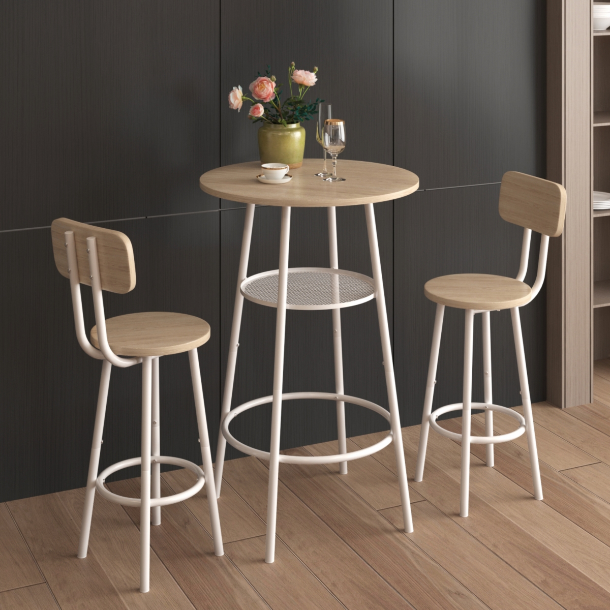 Streamdale Furniture Bar Table, Equipped With 2 Bar Stools, With Backrest And Partition