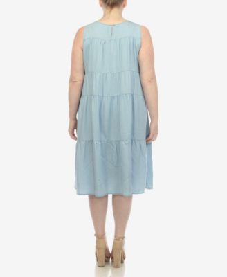 Plus Size Sleeveless Tiered Chambray Midi Dress
