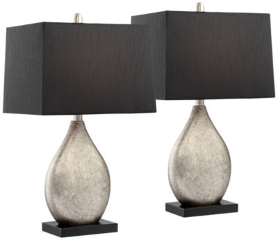 Marco Modern Art Deco Table Lamps 25" High Set of 2 Silver Luxe Black Rectangular Shade for Bedroom Living Room Bedside Nightstand Office