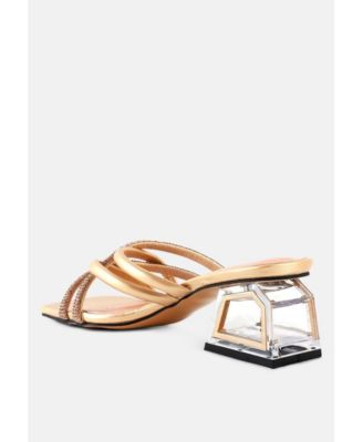 parisian cut rhinestone embellished strap sandals