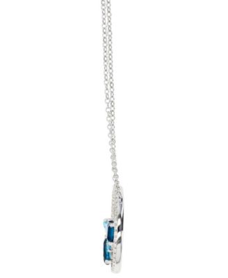 Blue Topaz (1-1/4 ct. t.w.) & Lab-Grown White Sapphire (1/4 ct. t.w.) Cluster Circle 18" Pendant Necklace in Sterling Silver