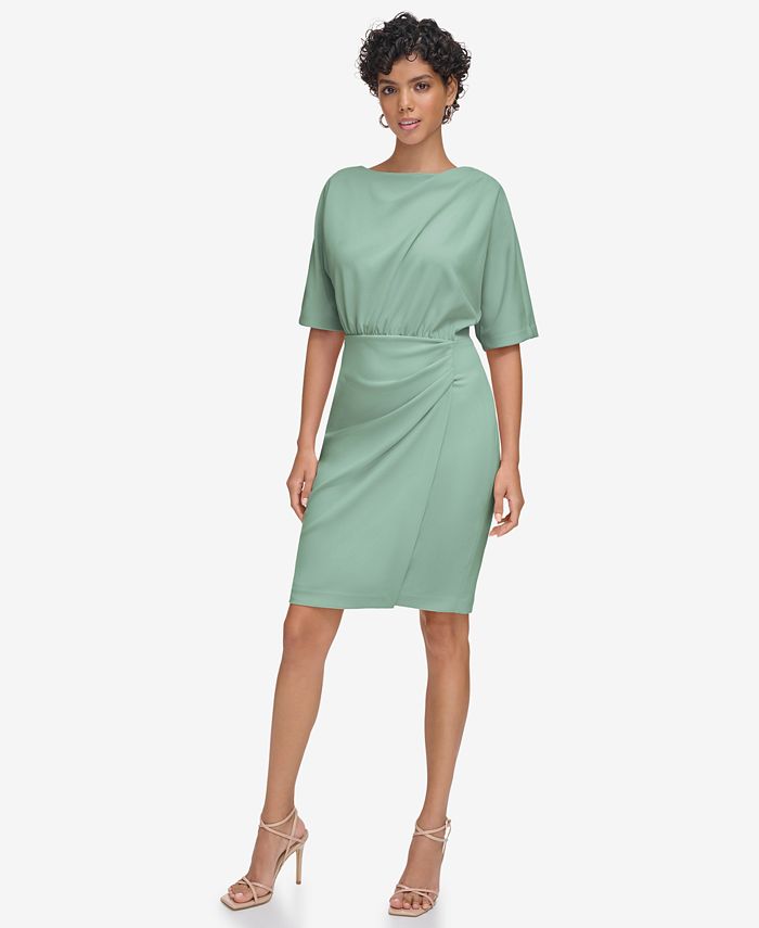 Women s Elbow Sleeve Boat Neck Sheath Dress