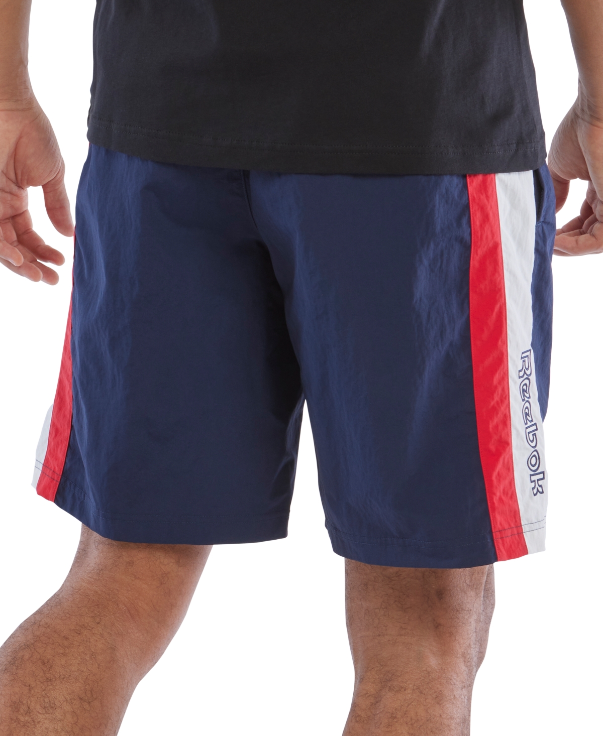 Reebok Men's Ivy League Regular-Fit Colorblocked Crinkled Shorts -navy/white