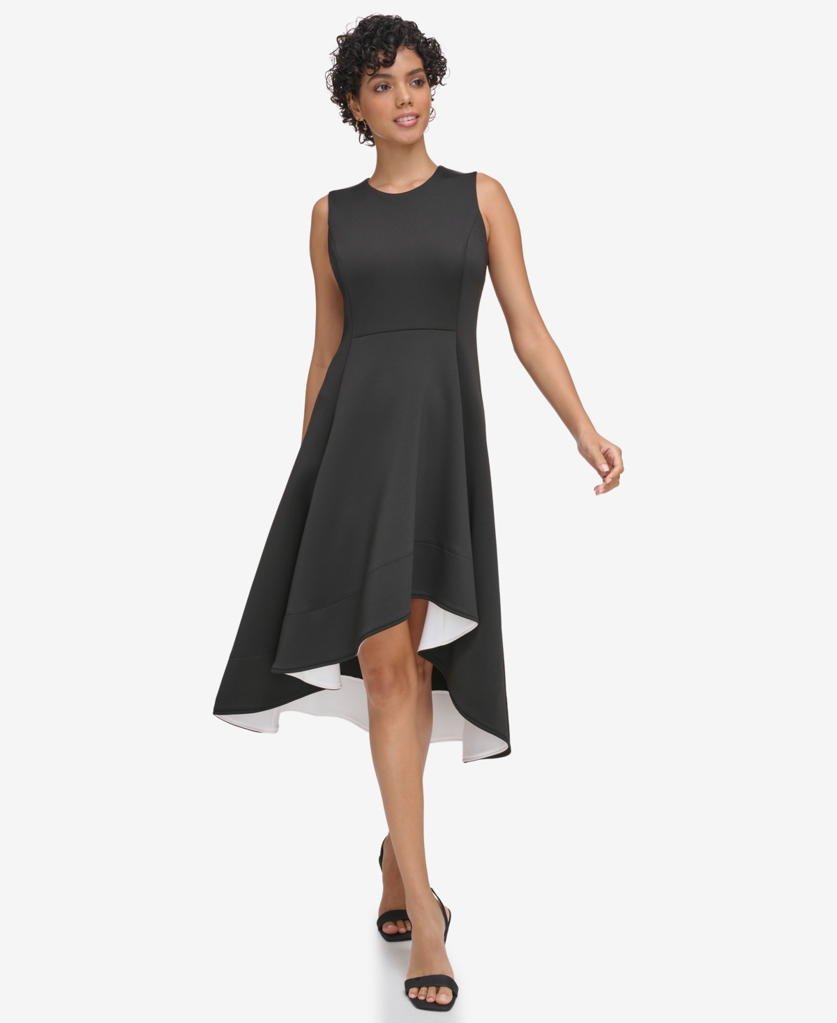 Shop Calvin Klein Women's Jewel-neck High-low-hem Dress In Black White