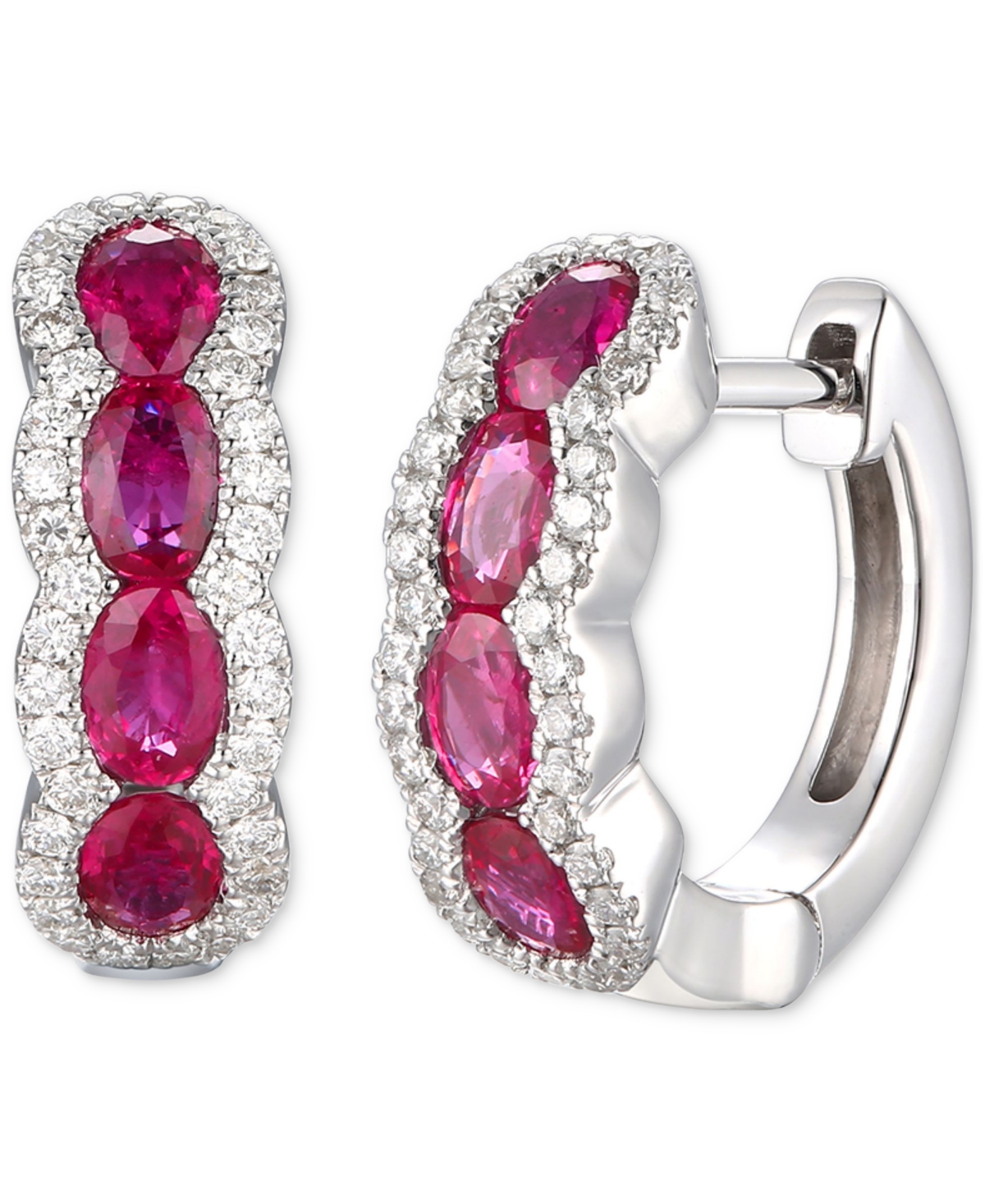 Le Vian Passion Ruby (1-1/2 Ct. T.w.) & Vanilla Diamond (1/3 Ct. T.w.) Scalloped Small Hoop Earrings In 14k In No Color