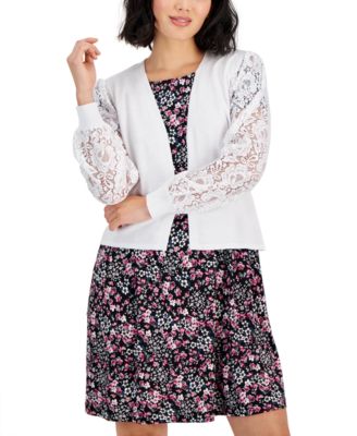 Robbie Bee - Petite Lace-Sleeve Open-Front Shrug