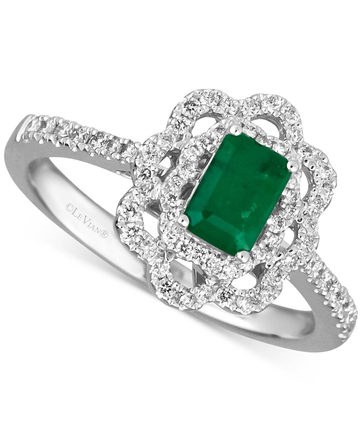 Costa Smeraldas Emeralds (3/8 ct. t.w.) & Vanilla Diamond (1/3 ct. t.w.) Halo Ring in Platinum