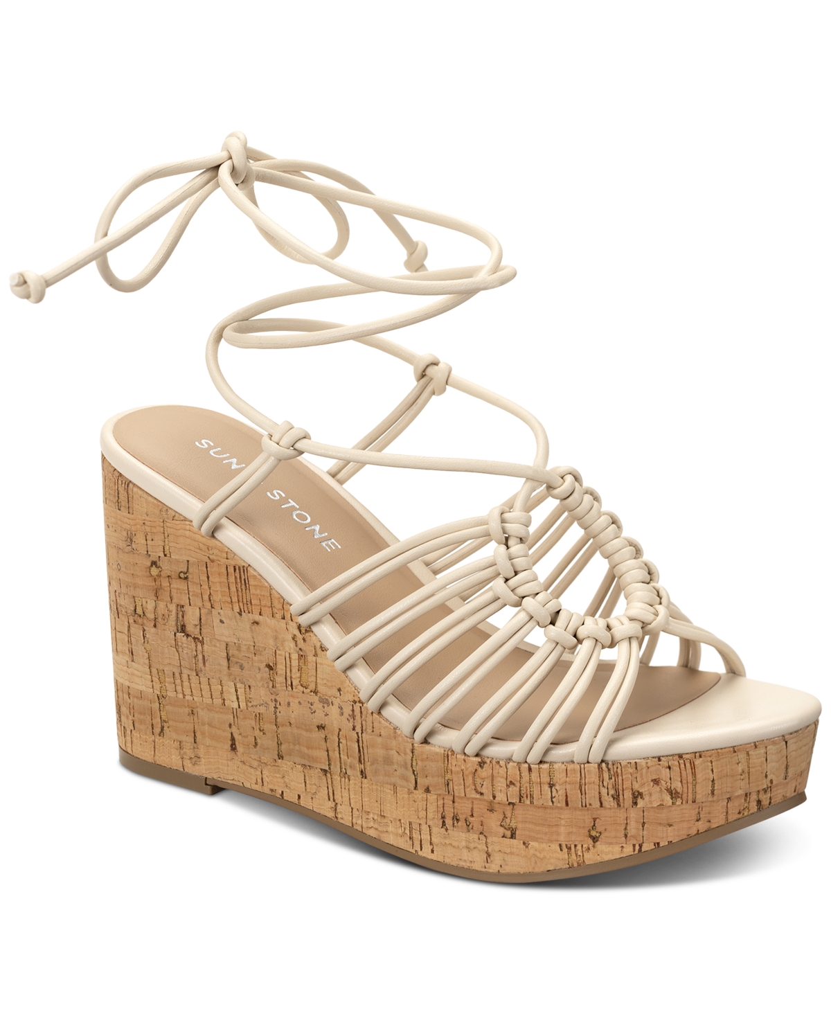 Shop Sun + Stone Women's Tillyy Strappy Lace Up Wedge Sandals, Created For Macy's In Eggshell