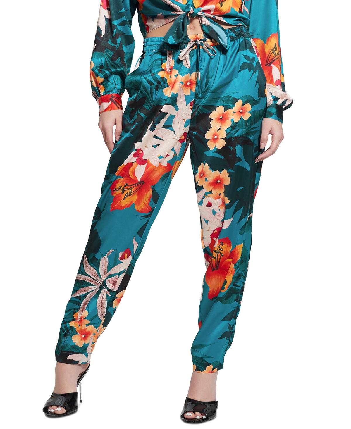 Shop Guess Women's Viola Floral Straight-leg Jogger Pants In Hawaian Susnet Print