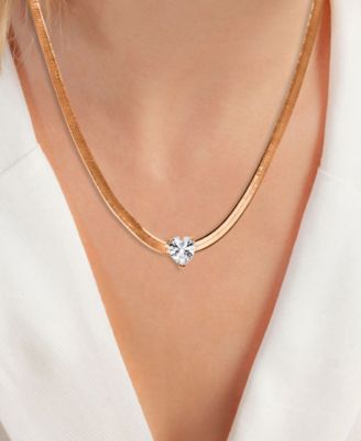 Lab-Grown White Sapphire Heart Solitaire 18" Collar Necklace (1-1/20 ct. t.w.) in 14k Rose Gold-Plated Sterling Silver