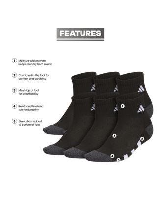 Boys Youth Athletic Cushioned Quarter Socks, Pack of 6