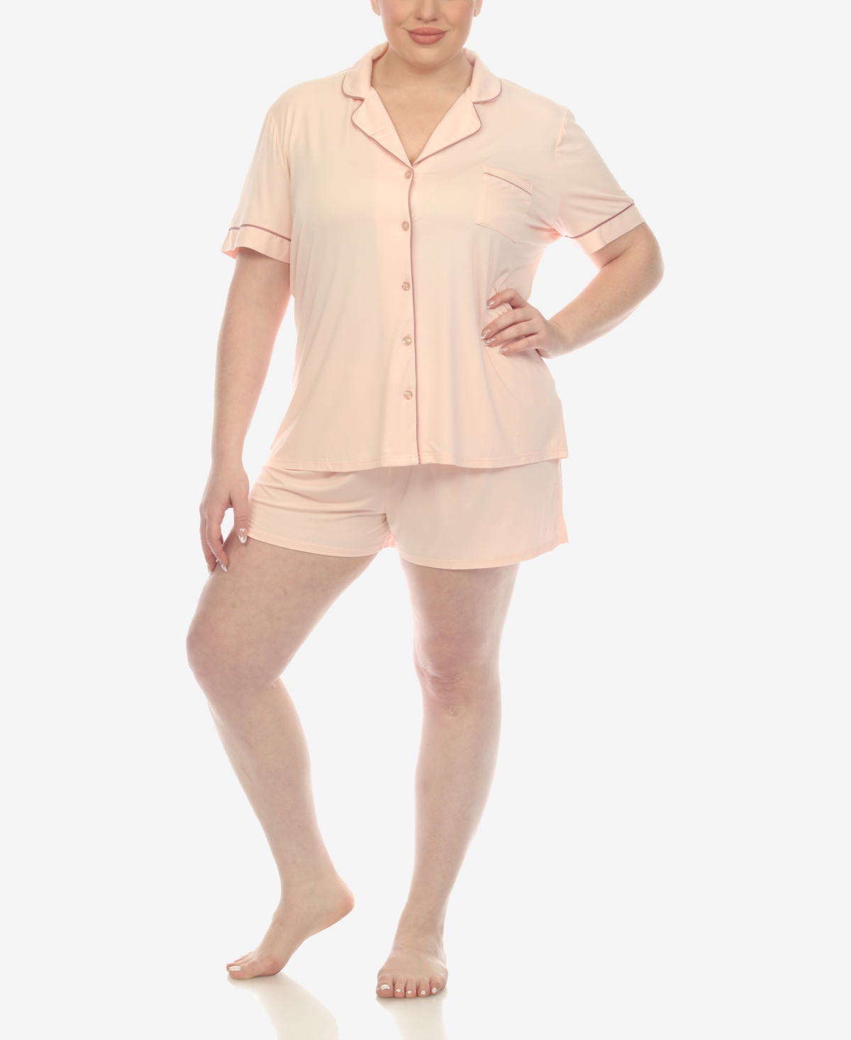 White Mark Plus Size 2 Pc. Short Sleeve Pajama Set In Pink