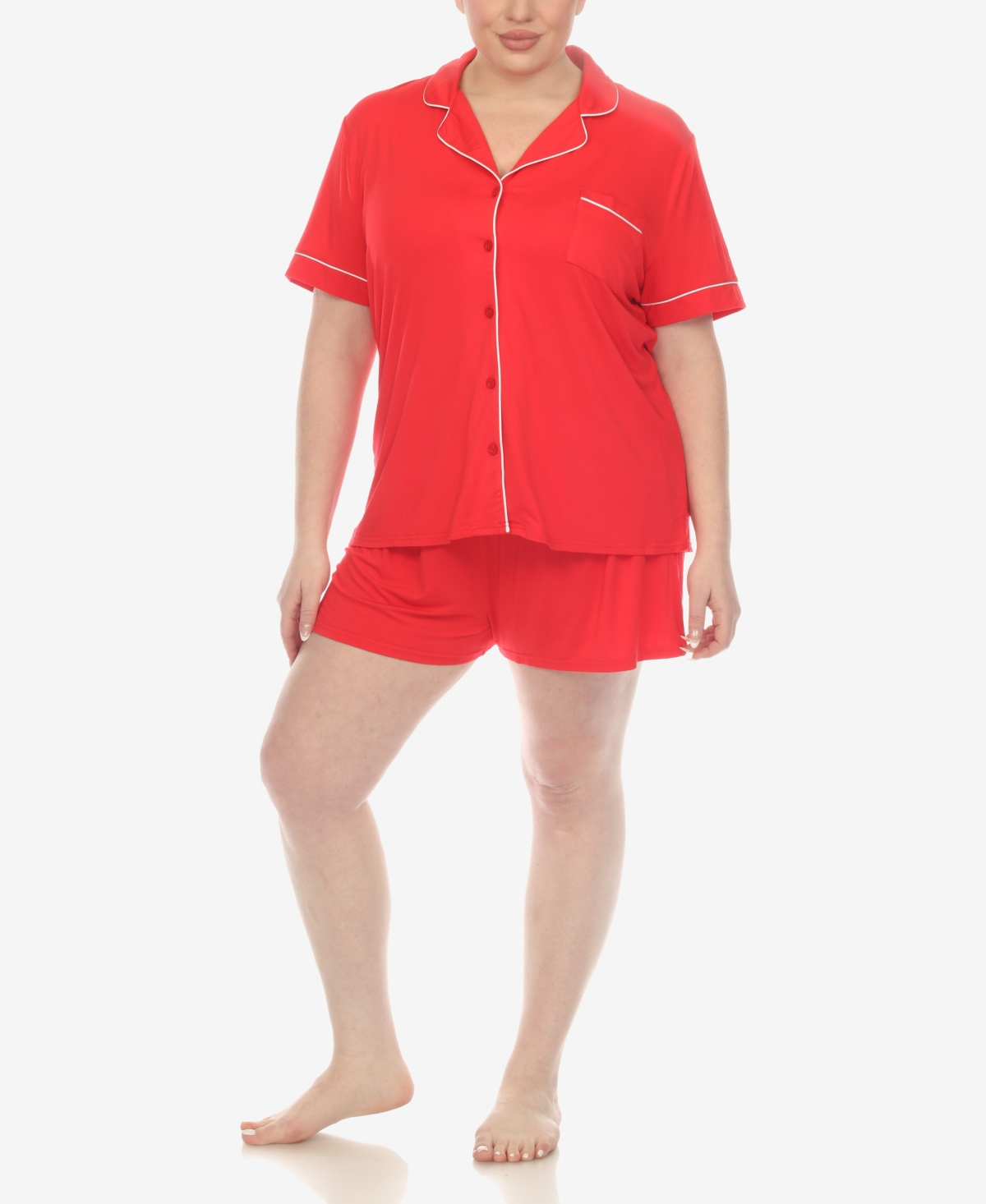 White Mark Plus Size 2 Pc. Short Sleeve Pajama Set In Red