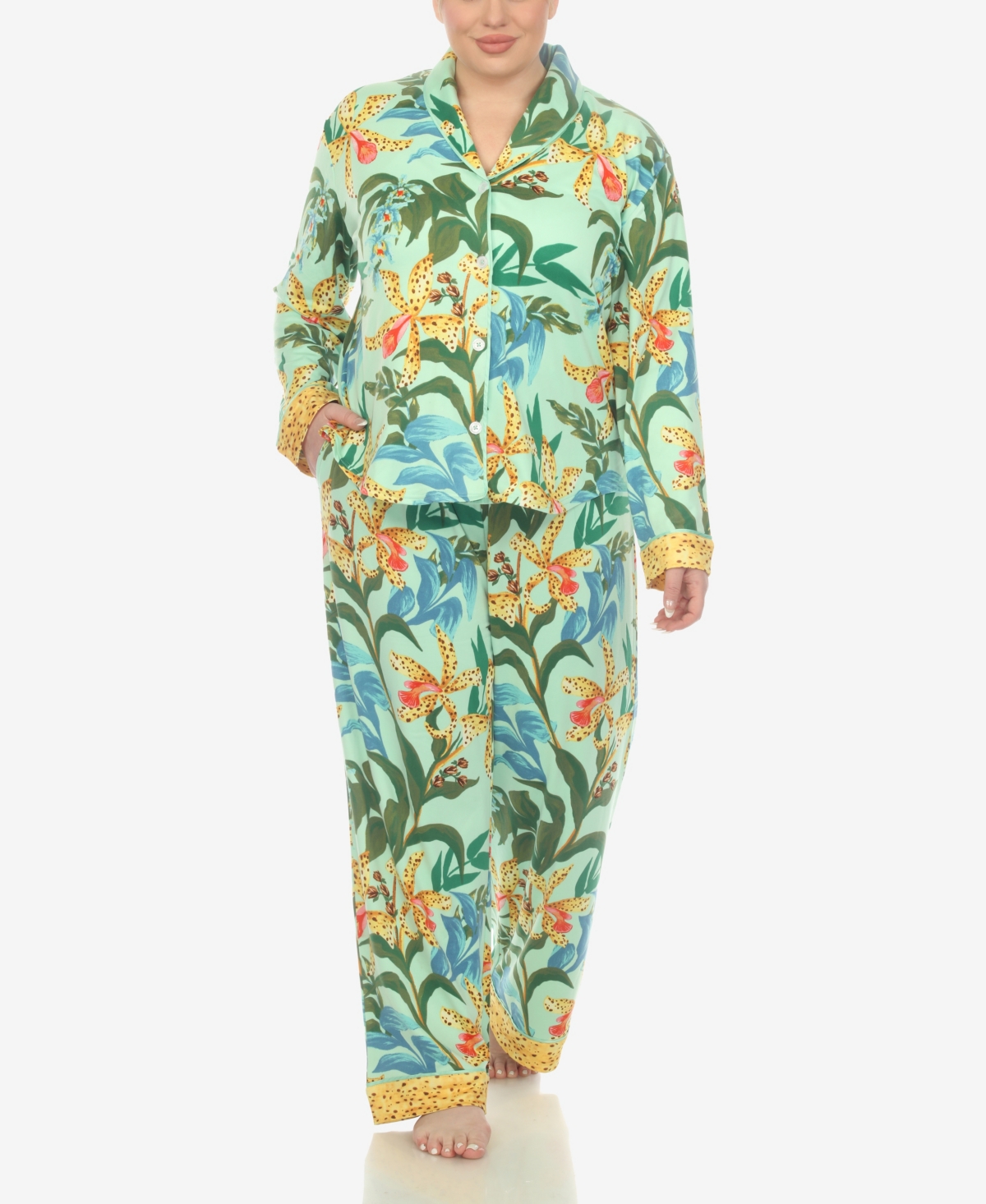 Shop White Mark Plus Size 2 Pc. Wildflower Print Pajama Set In Mint