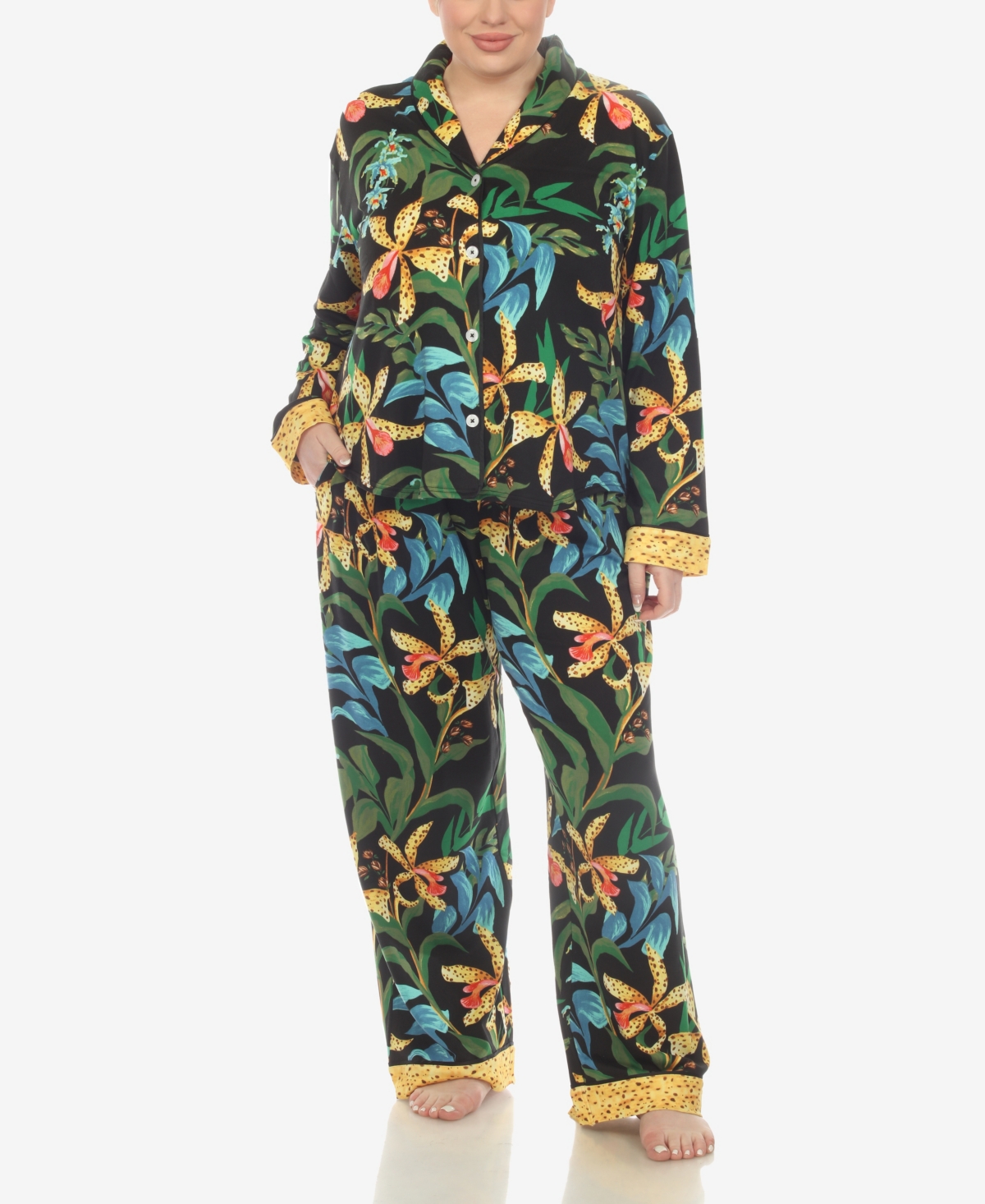 Shop White Mark Plus Size 2 Pc. Wildflower Print Pajama Set In Black