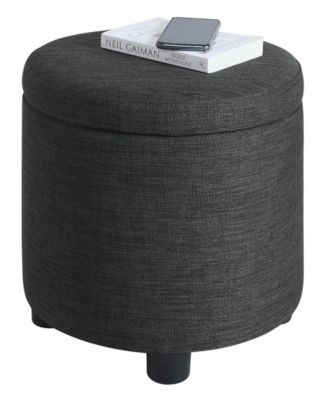 15.75" Faux Linen Round Storage Ottoman with Tray Lid