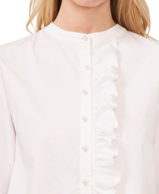 Women's Ruffled Button-Front Long-Sleeve Cropped Blouse
