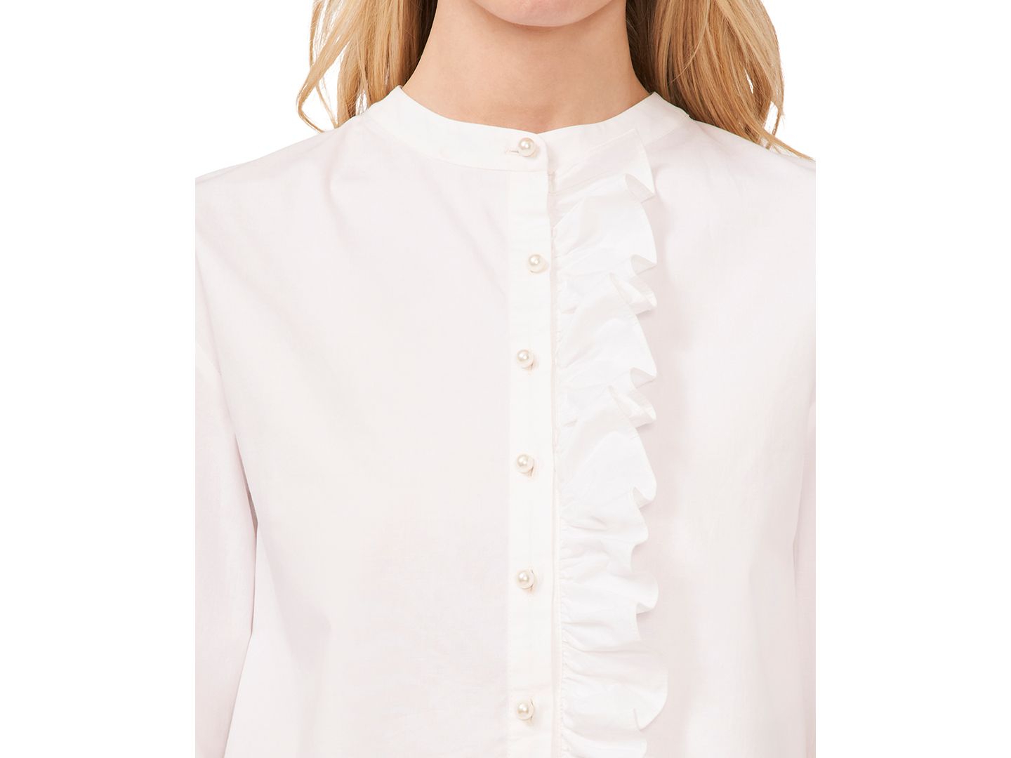 Женская блузка CeCe Ruffled Button-Front Long-Sleeve Cropped, цвет: Белый — фото 3