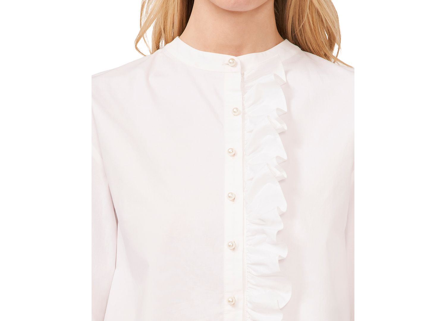 Women's Ruffled Button-Front Long-Sleeve Cropped Blouse