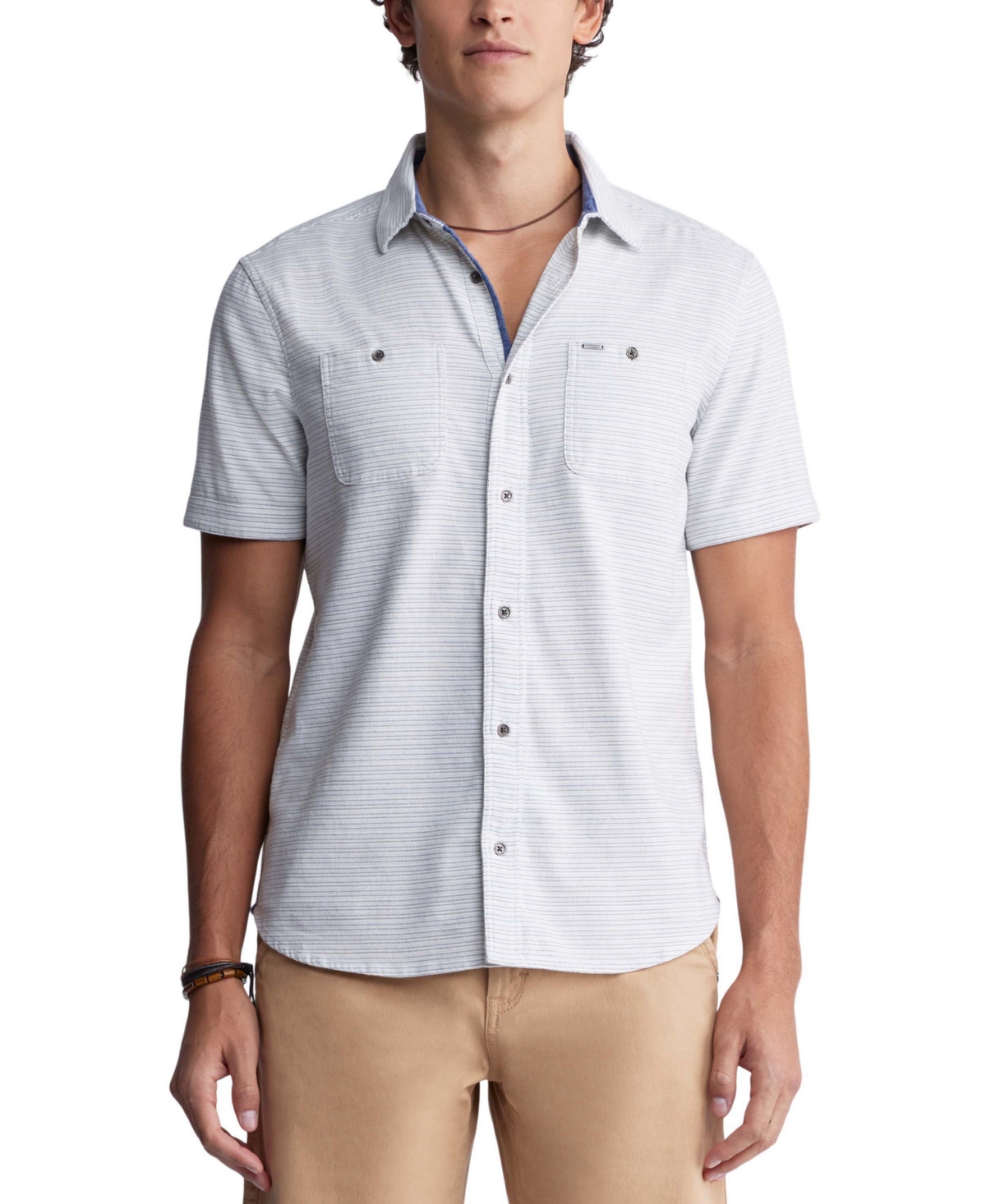 Shop Buffalo David Bitton Men's Sinyl Striped Short Sleeve Button-front Shirt In Mirage