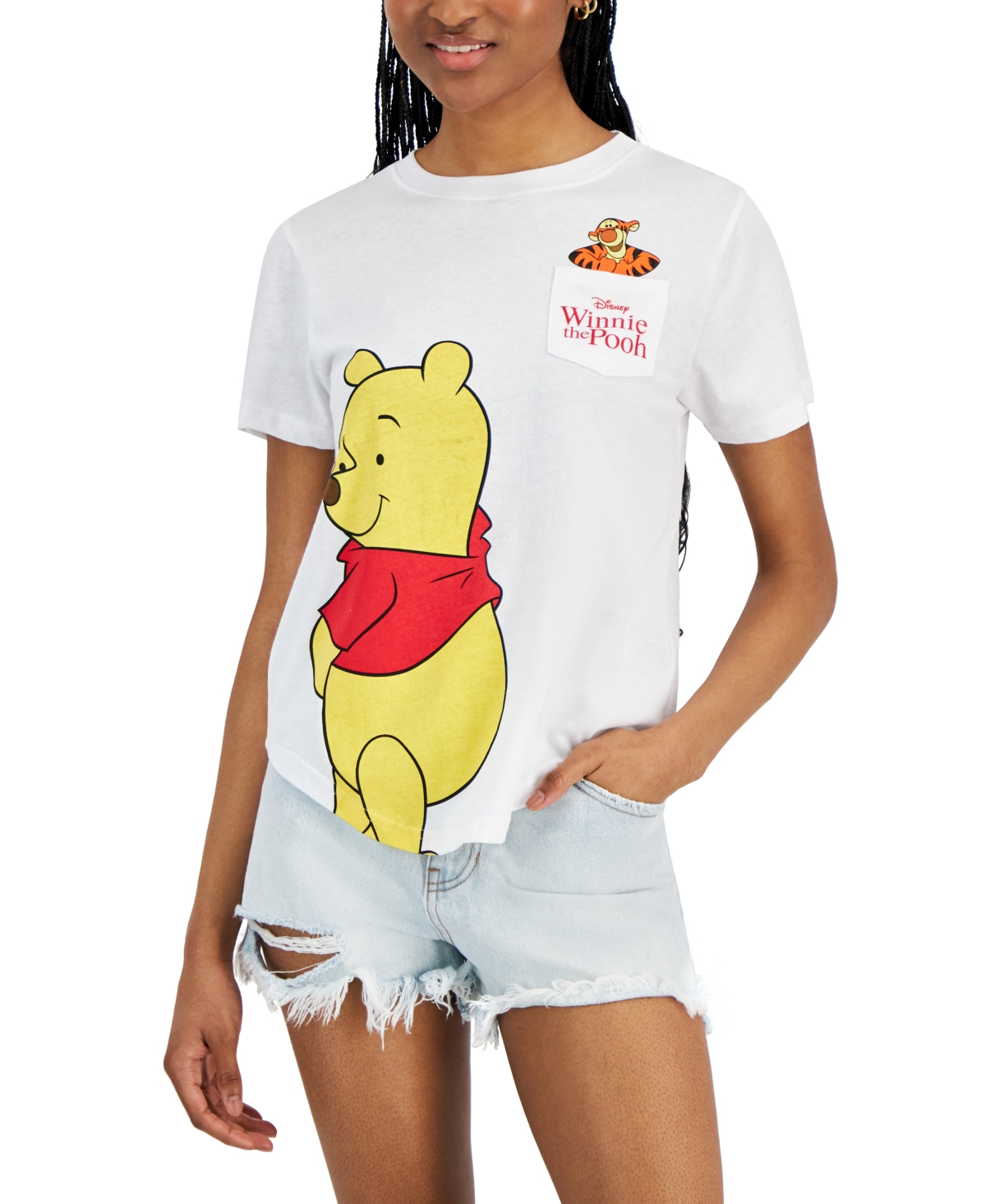 Juniors' Winnie the Pooh Pocket Crewneck Tee - White
