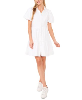 CeCe Women's Collared Puff-Sleeve Tiered Shirtdress - Macy's