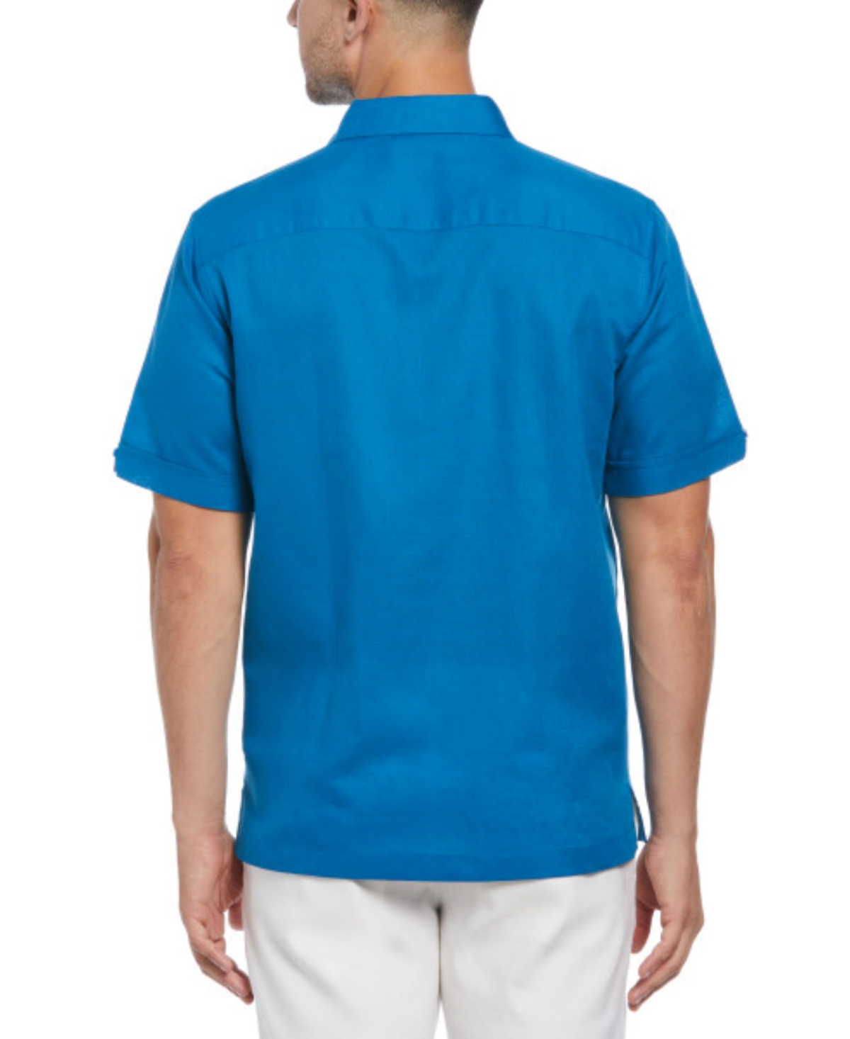 Shop Cubavera Men's Short Sleeve L-shaped Tropical Print Linen Blend Button-front Shirt In Mykonos Blue
