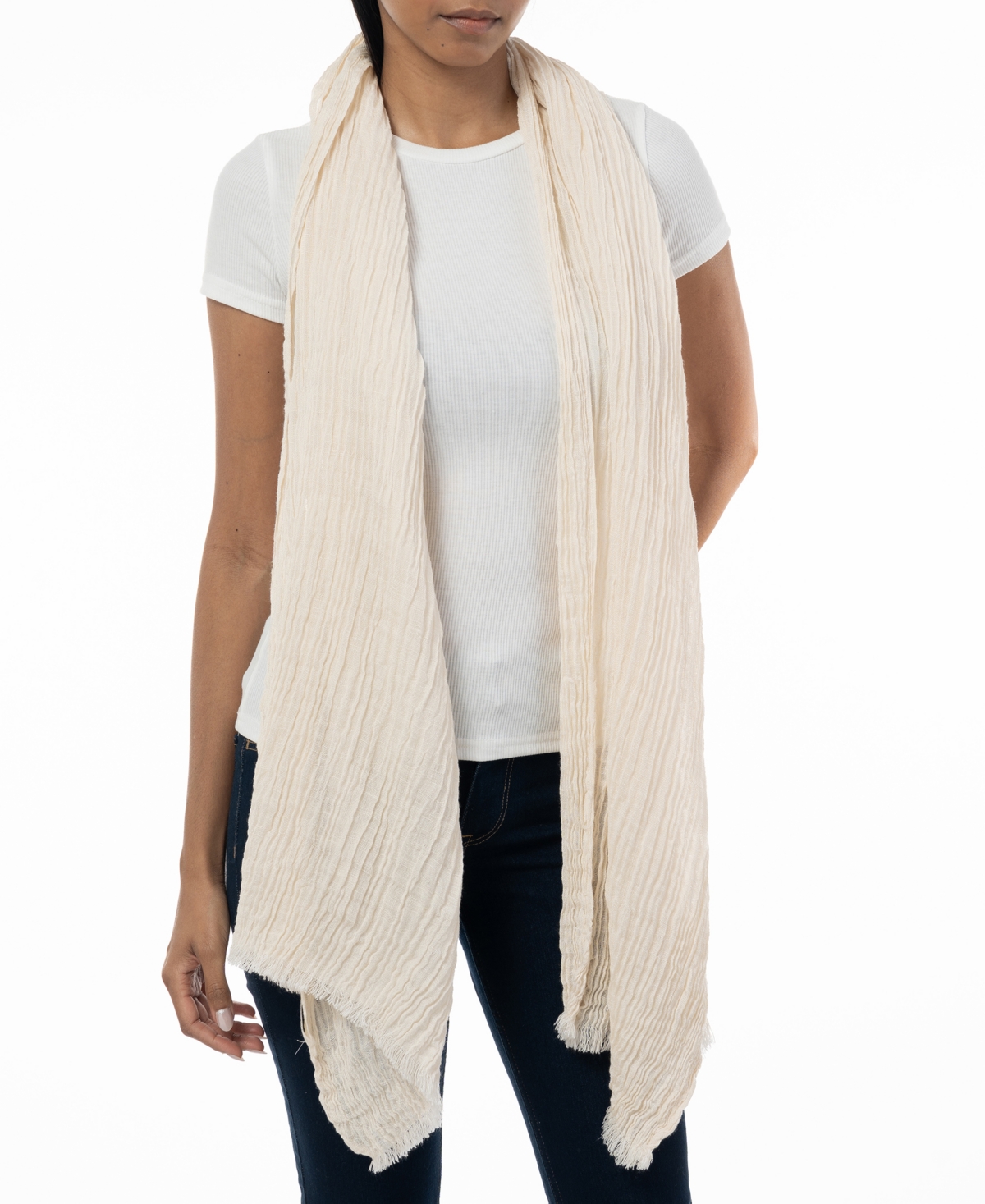 Shop Style & Co Women's Textured Linen-look Scarf, Created For Macy's In White