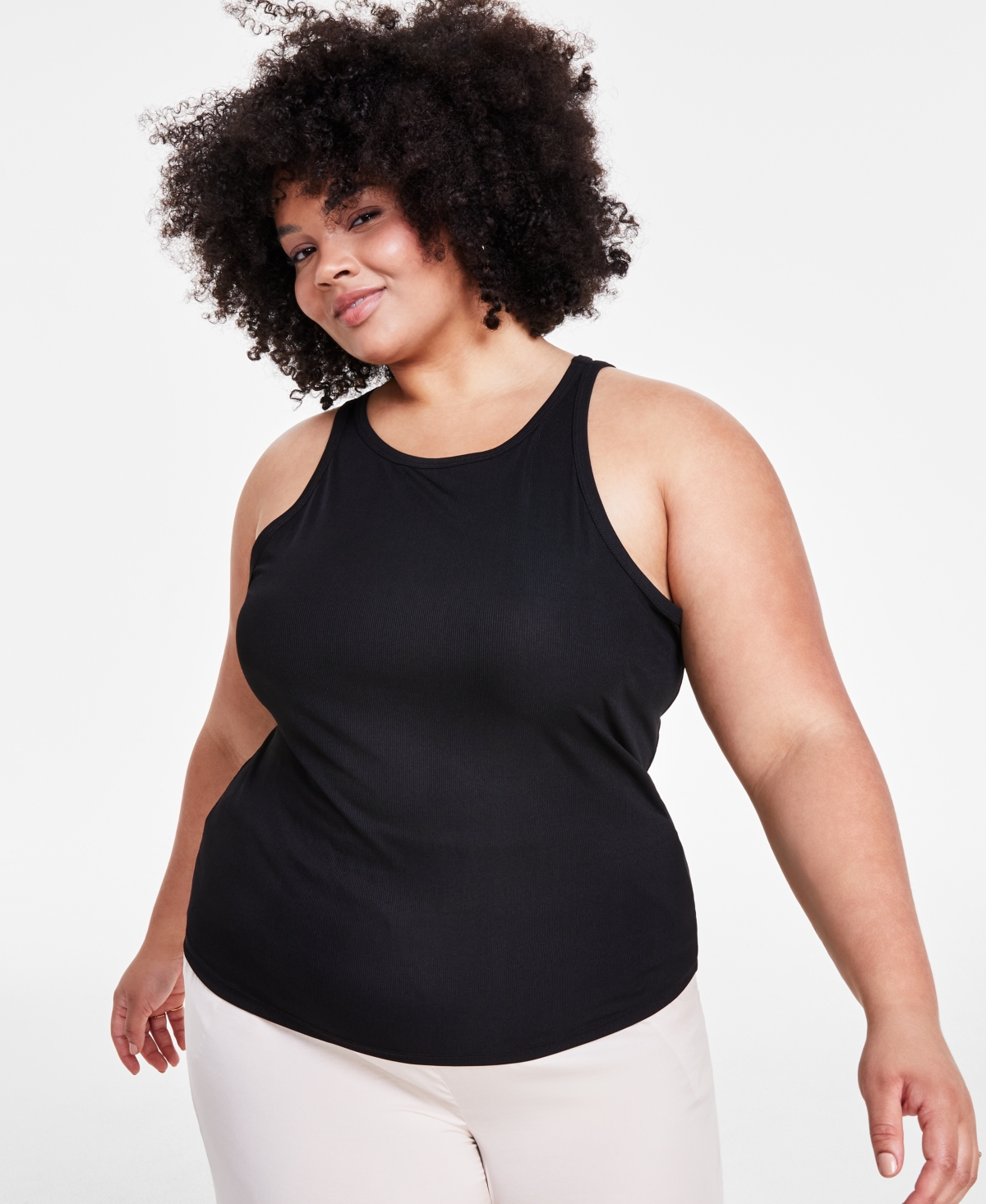 Shop Bar Iii Trendy Plus Size Ribbed Tank Top, Created For Macy's In Deep Black