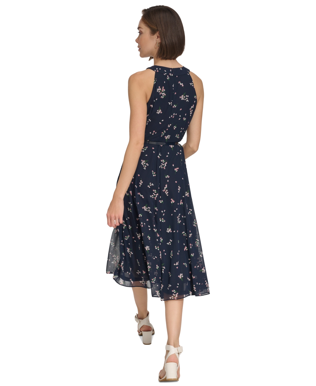 Shop Tommy Hilfiger Women's Printed Halter Belted Midi Dress In Sky Cap,en