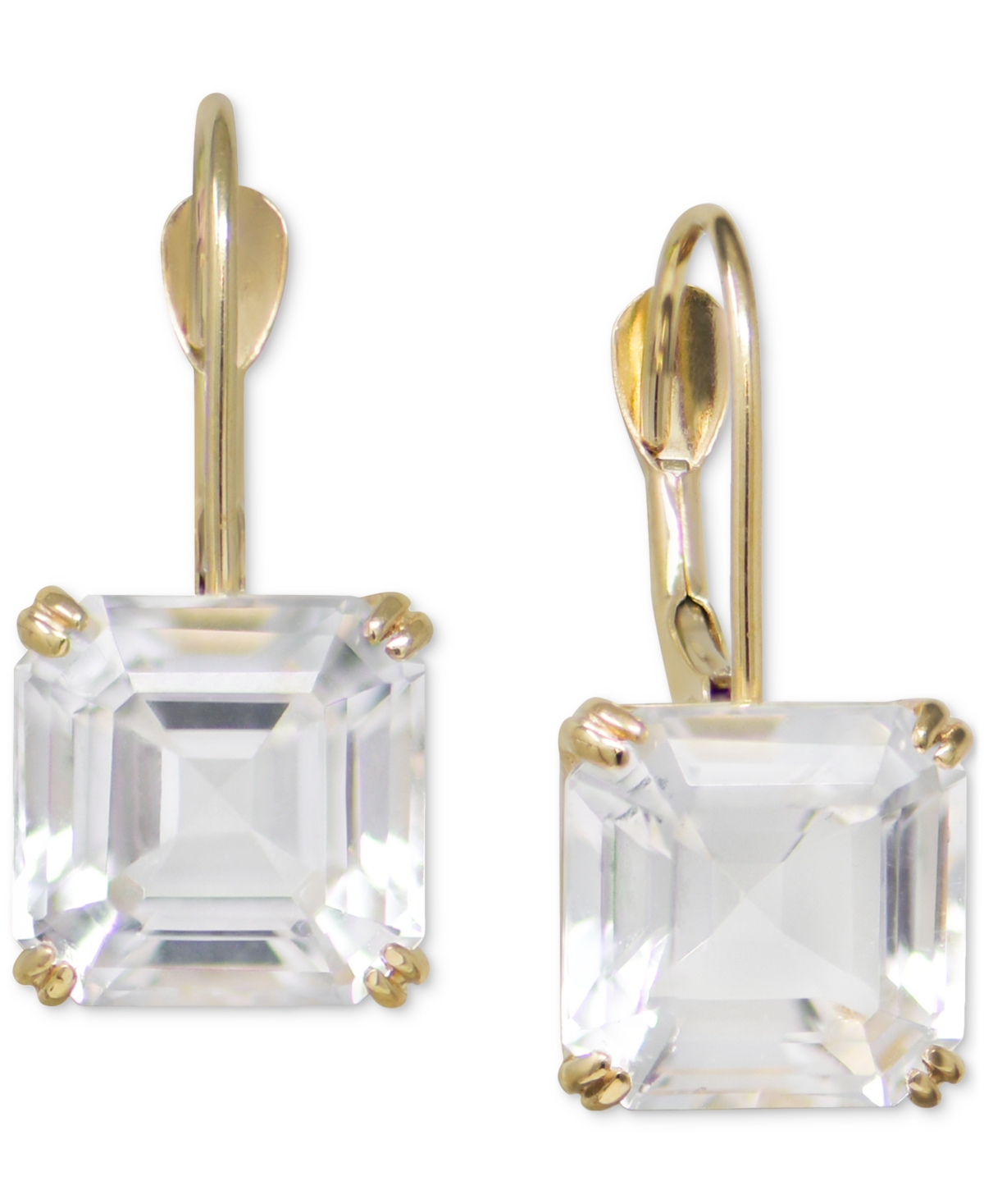 White Topaz Ascher-Cut Leverback Earrings (4-1/4 ct. t.w.) in 14k Gold - White Topaz