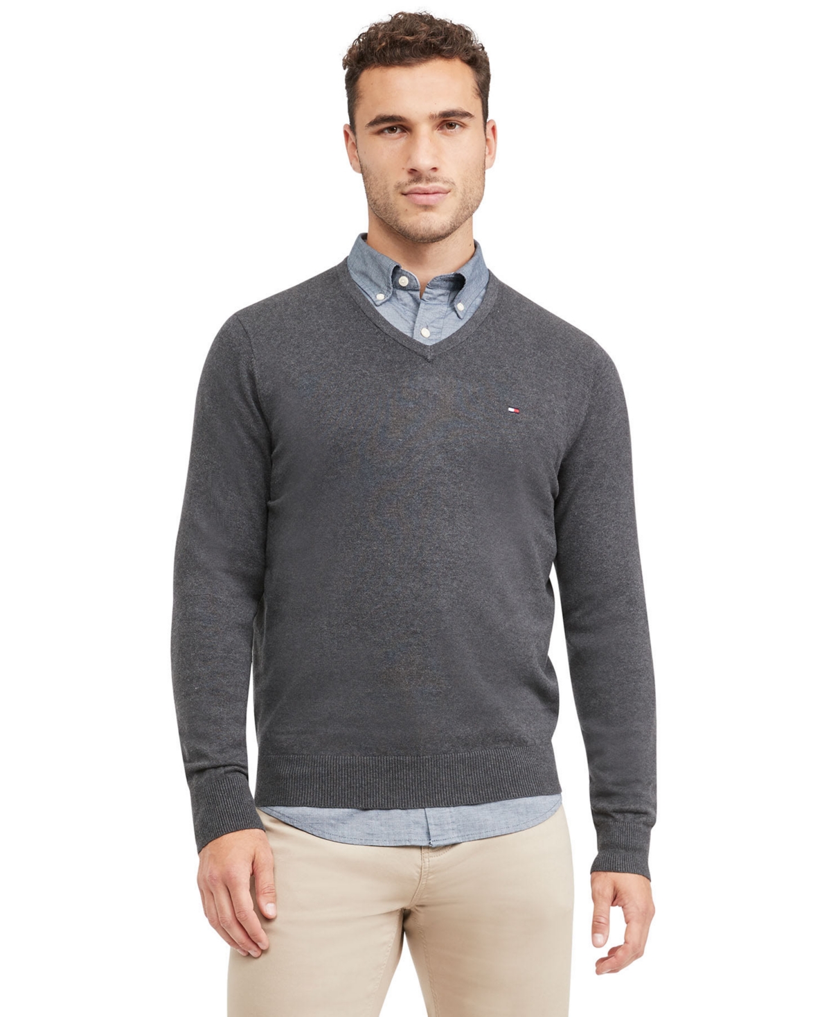 Shop Tommy Hilfiger Men's Big & Tall Syracuse V-neck Sweater In B Grey Heather