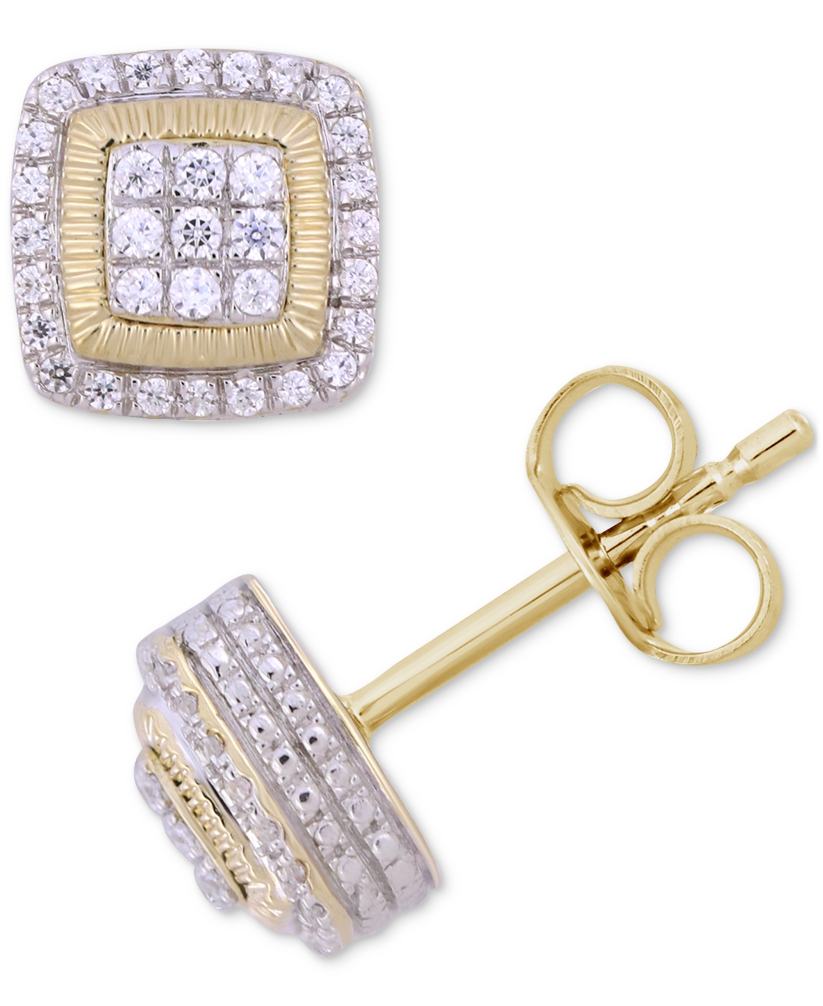 Macy's Men's Diamond Square Cluster Stud Earrings (1/4 Ct. T.w.) In 10k Gold In Yellow Gold