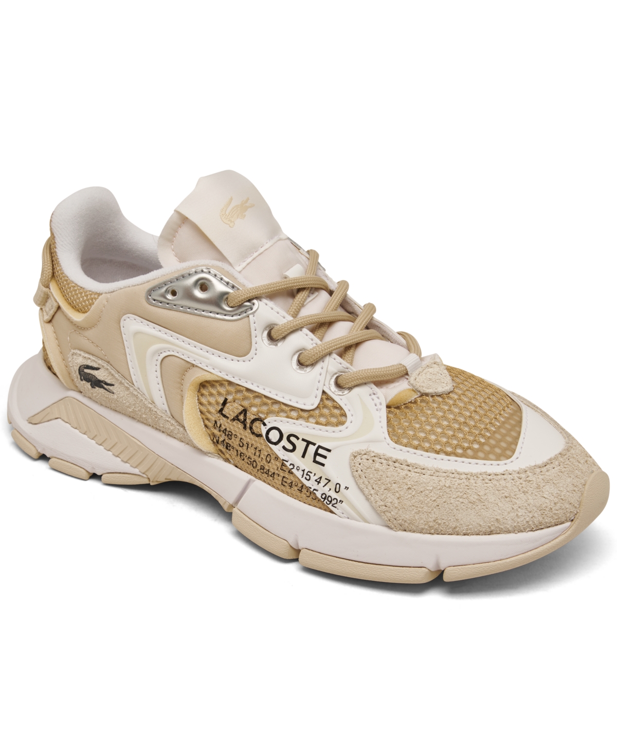 Shop Lacoste Women's L003 Neo Casual Sneakers From Finish Line In Light Tan,white