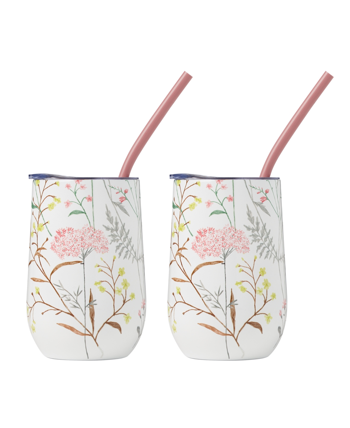 Shop Cambridge 16 oz Floral Insulated Wine Tumbler, Set Of 2 In Ivory