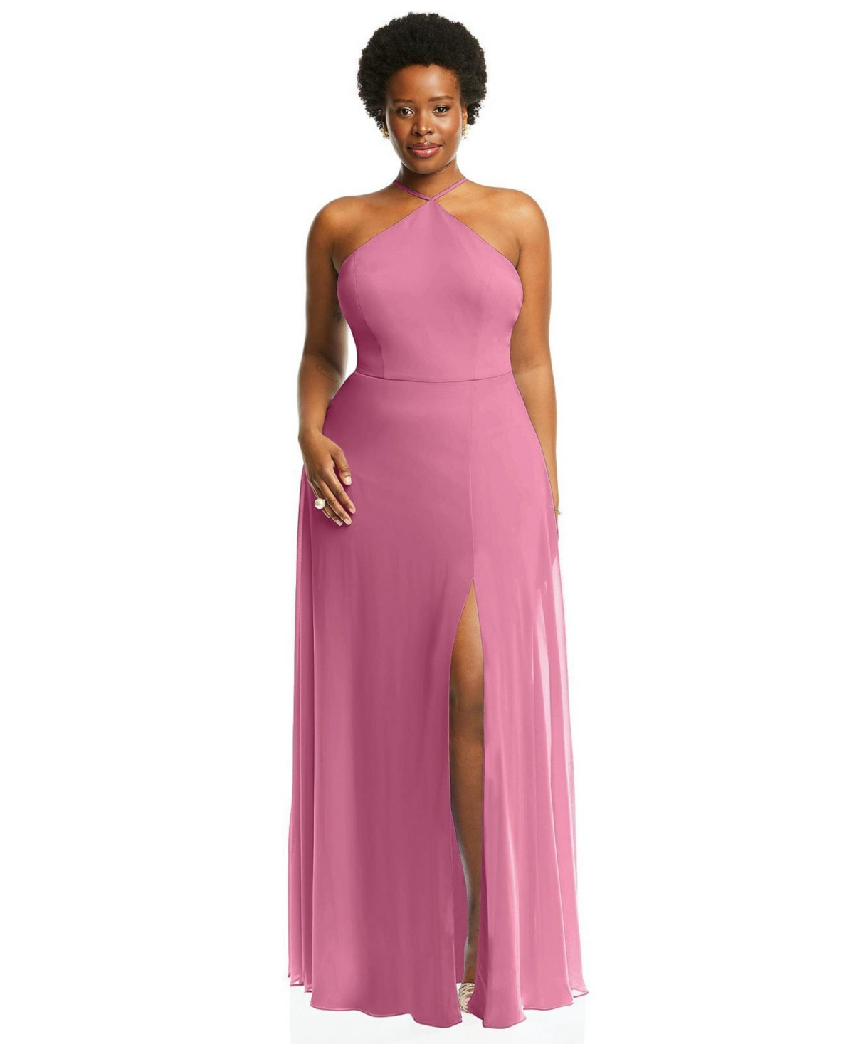 Lovely Plus Size Diamond Halter Maxi Dress with Adjustable Straps