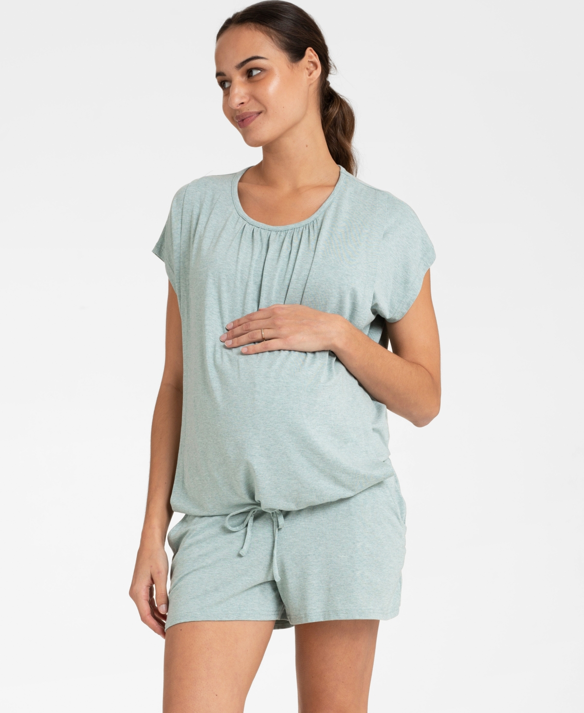 Shop Seraphine Women's Ultra-soft Maternity And Nursing Short Pajamas In Sage
