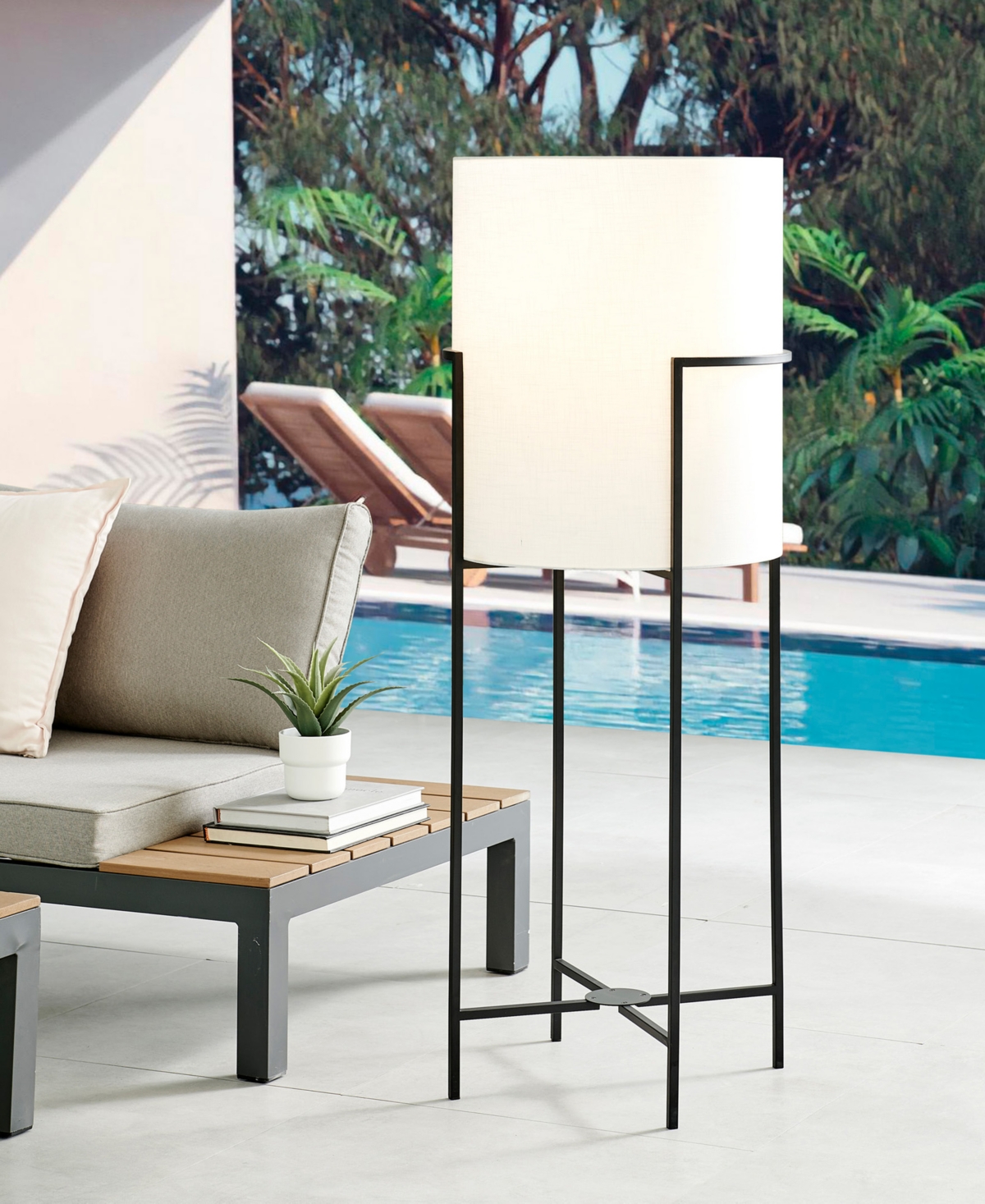 Lite Source Outdoor Cordless Garridan Floor Lamp In Black