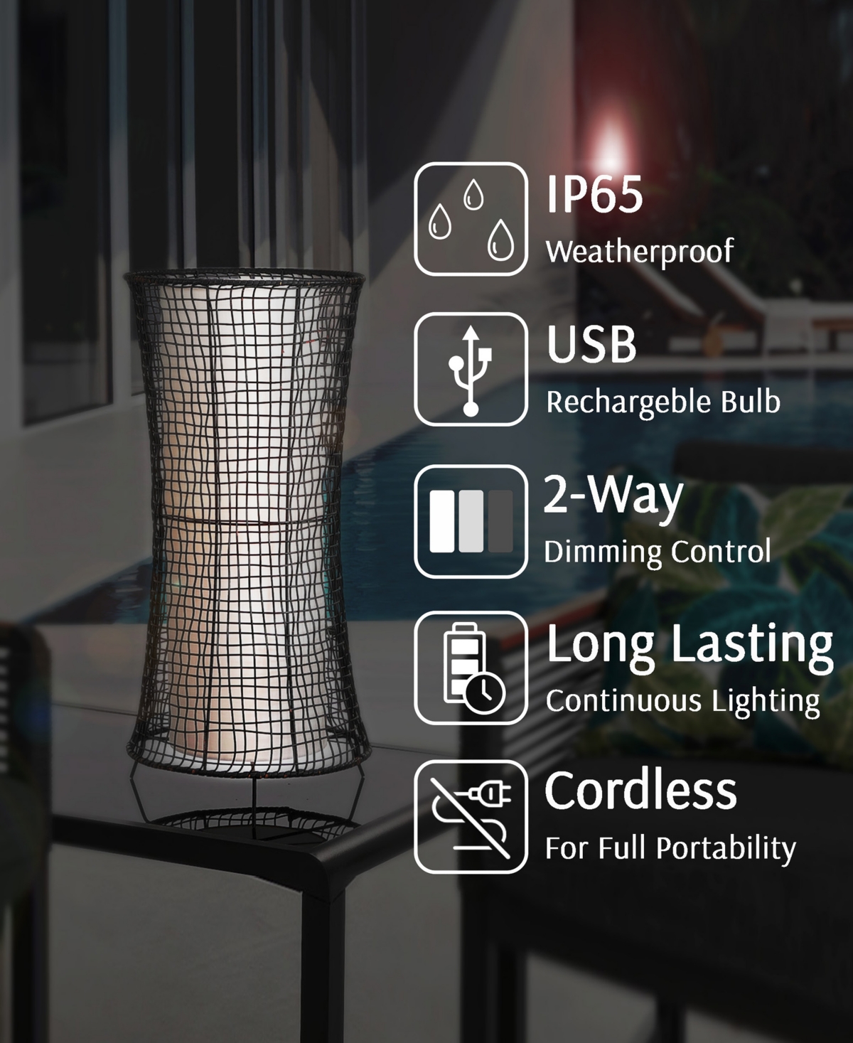 Lite Source Outdoor Cordless Cleavon Table Lamp In Black