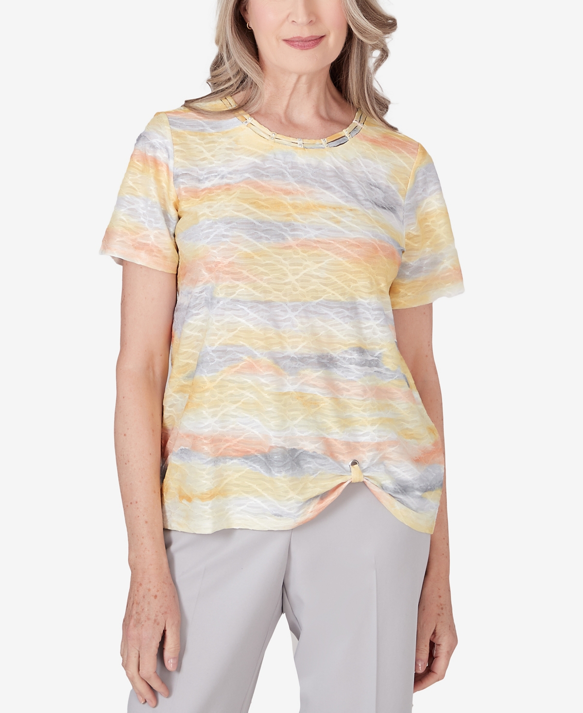 Shop Alfred Dunner Petite Charleston Watercolor Short Sleeve Crew Neck Top In Multi