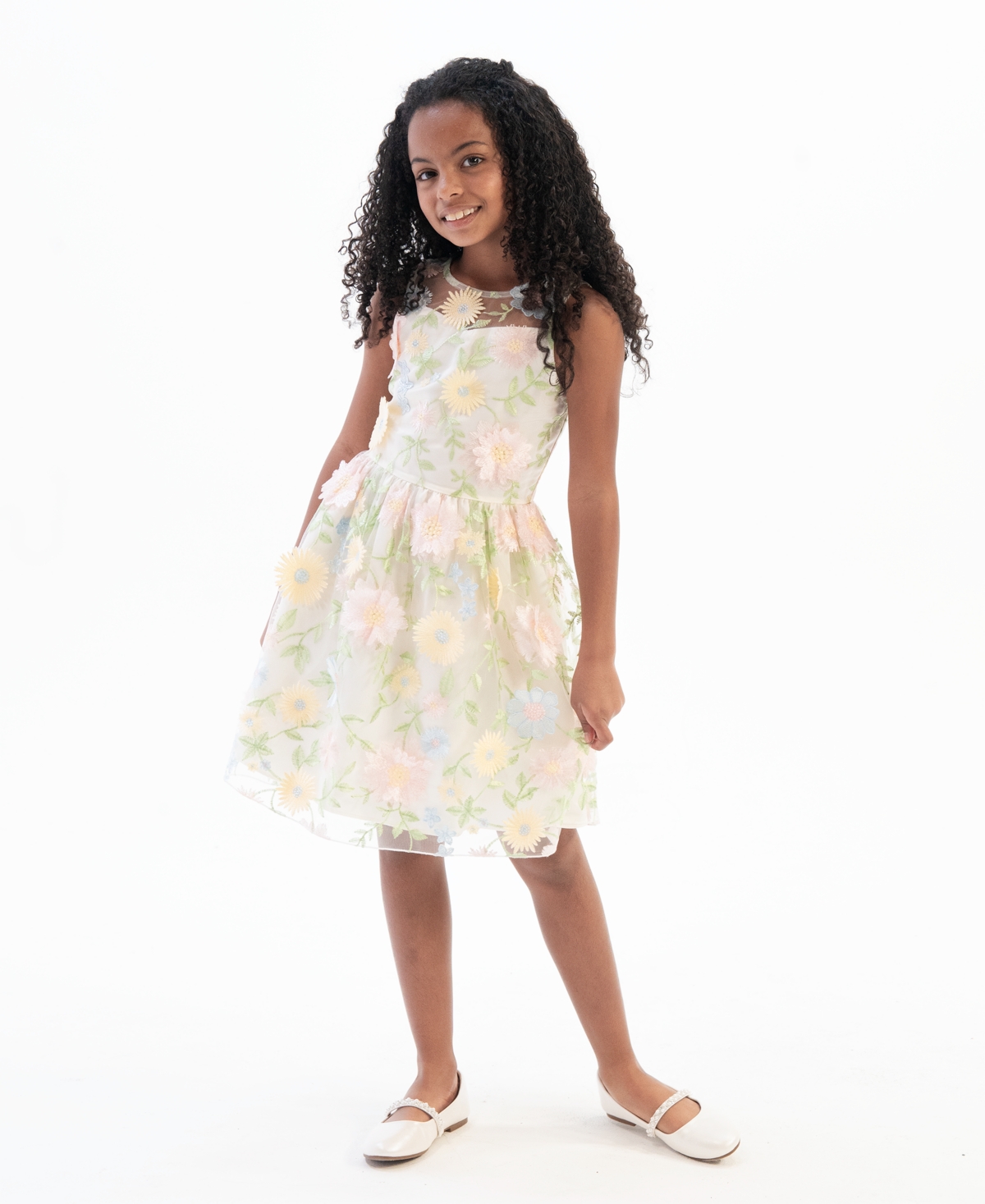 Shop Rare Editions Big Girls 3d Floral Embroidered Social Dress In Ivory