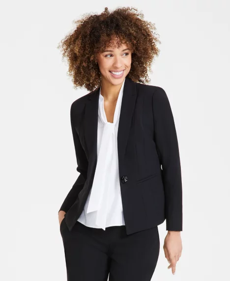 Women's Stretch Crepe One Button Blazer, Regular & Petite - Black