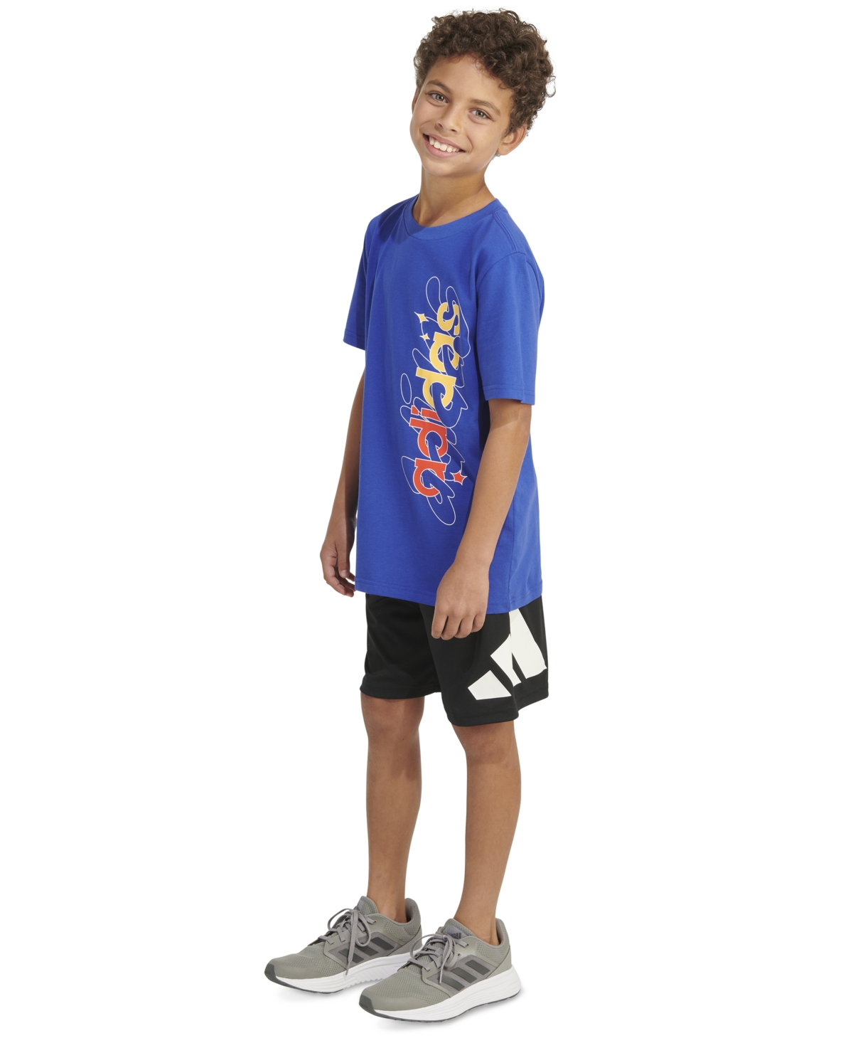 Shop Adidas Originals Big Boys Short Sleeve Illustrated Linear T-shirt In Semi Lucid Blue