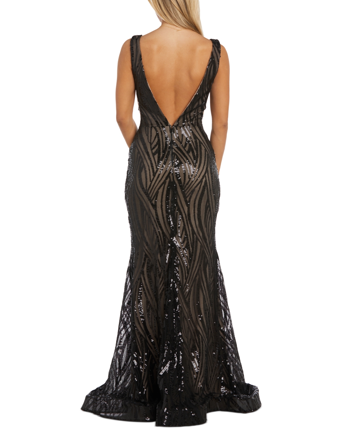 Shop Morgan & Company Juniors' Sequined Plunge-neck Gown In Open